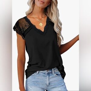 Elegant Black Lace Trim Women's Top